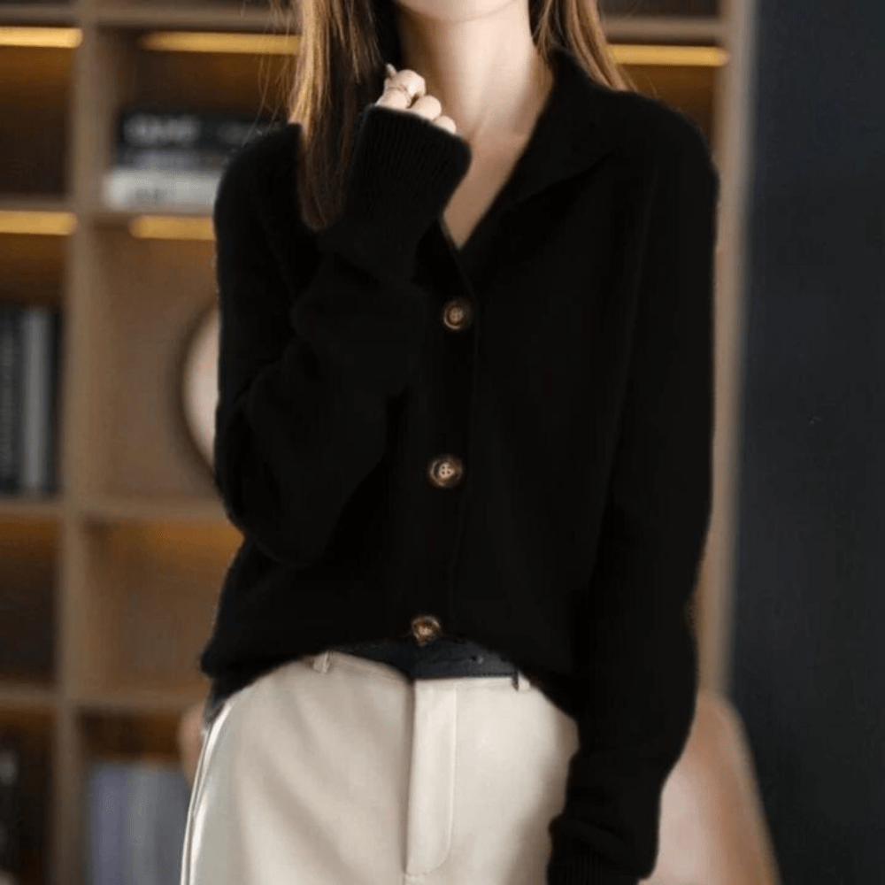Cashmere cardigan with stand-up collar
