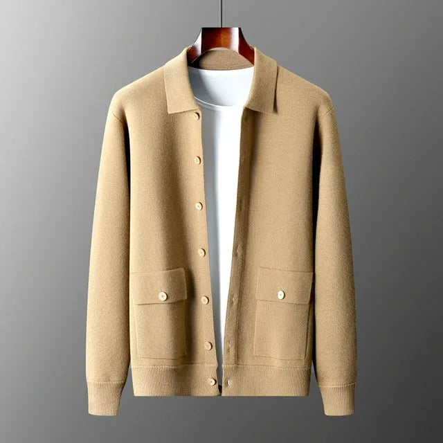 Cashmere coat with stand-up collar and flap pockets
