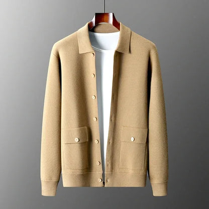 Cashmere coat with stand-up collar and flap pockets