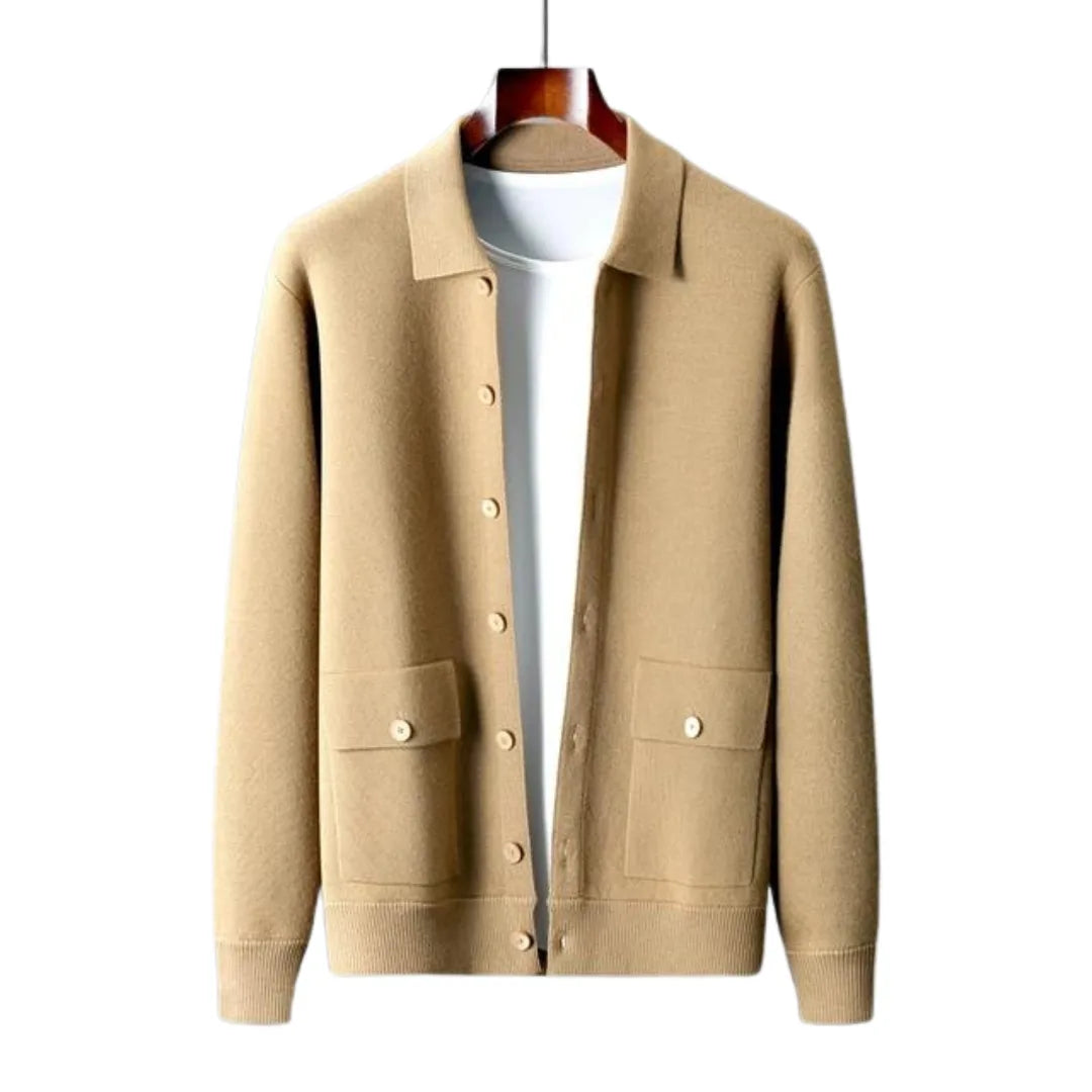Cashmere coat with stand-up collar and flap pockets