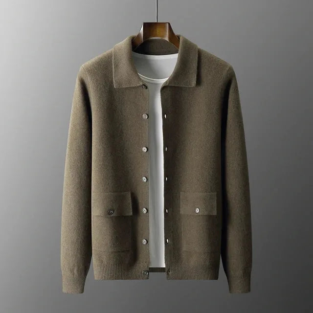 Cashmere coat with stand-up collar and flap pockets
