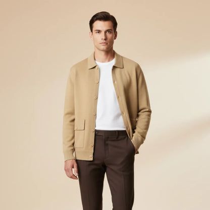 Cashmere coat with stand-up collar and flap pockets