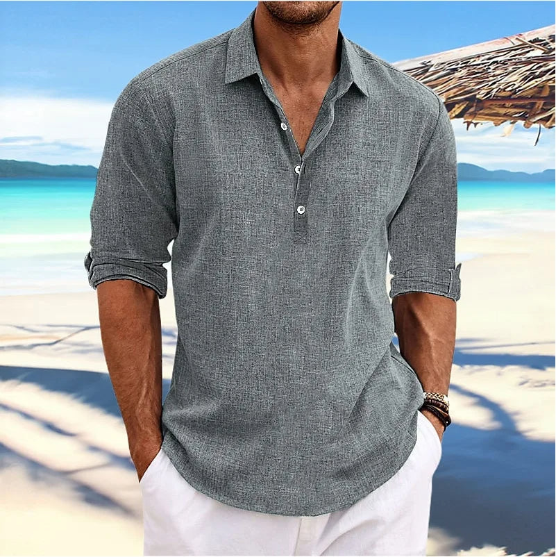 Casual Linen Shirt with Long Sleeves for Men
