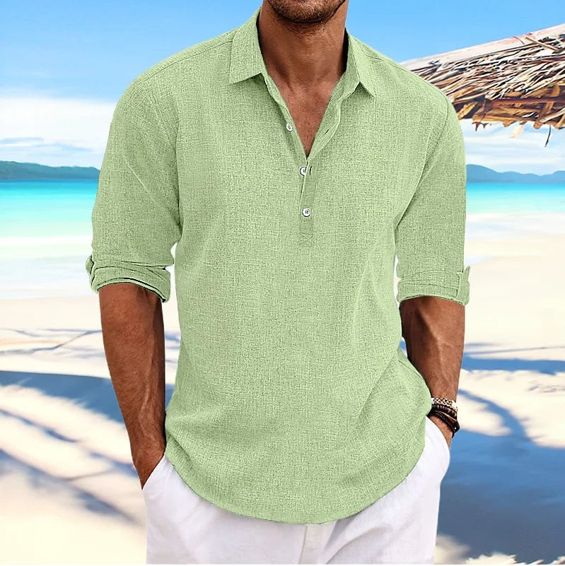 Casual Linen Shirt with Long Sleeves for Men