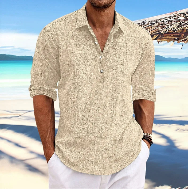 Casual Linen Shirt with Long Sleeves for Men