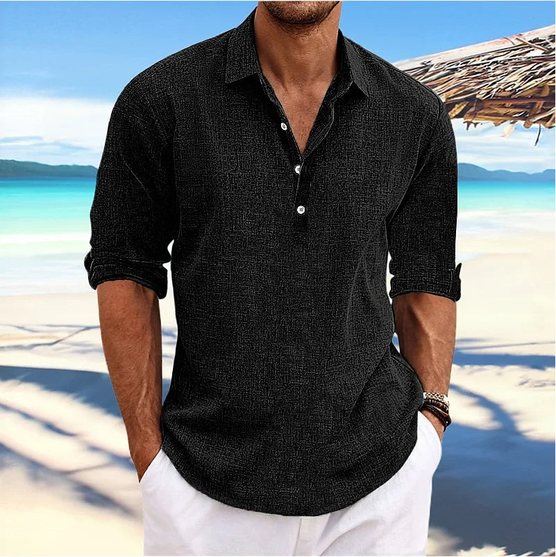 Casual Linen Shirt with Long Sleeves for Men