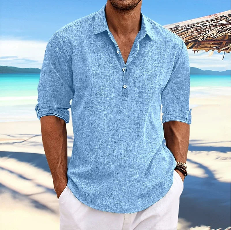 Casual Linen Shirt with Long Sleeves for Men