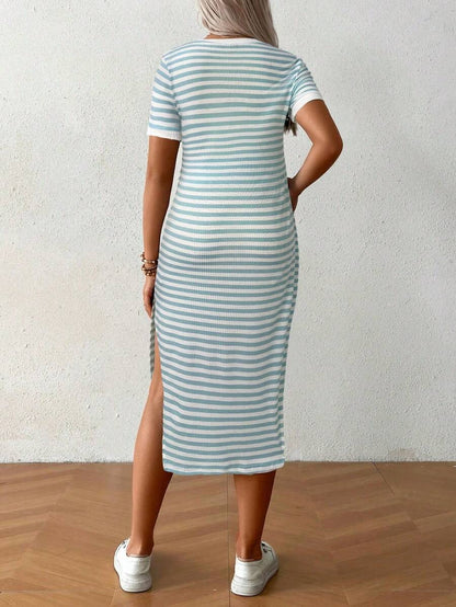 Casual Maternity Dress with Stripes and Split