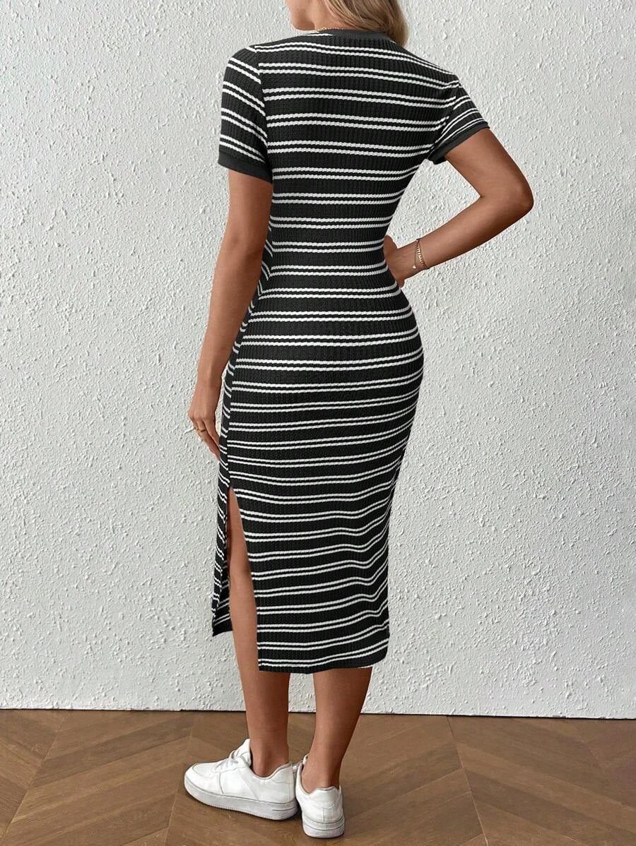 Casual Maternity Dress with Stripes and Split