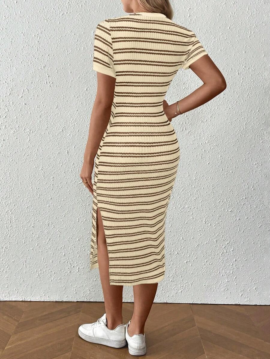 Casual Maternity Dress with Stripes and Split