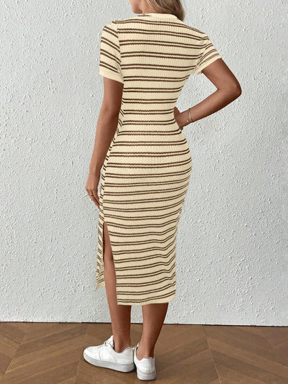 Casual Maternity Dress with Stripes and Split