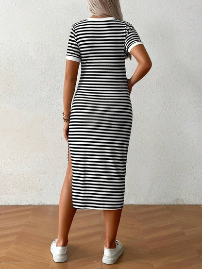 Casual Maternity Dress with Stripes and Split