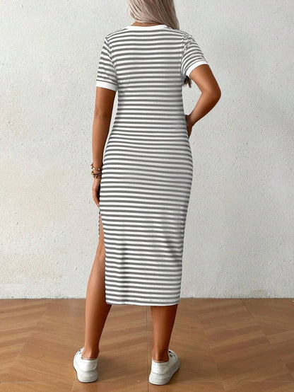 Casual Maternity Dress with Stripes and Split
