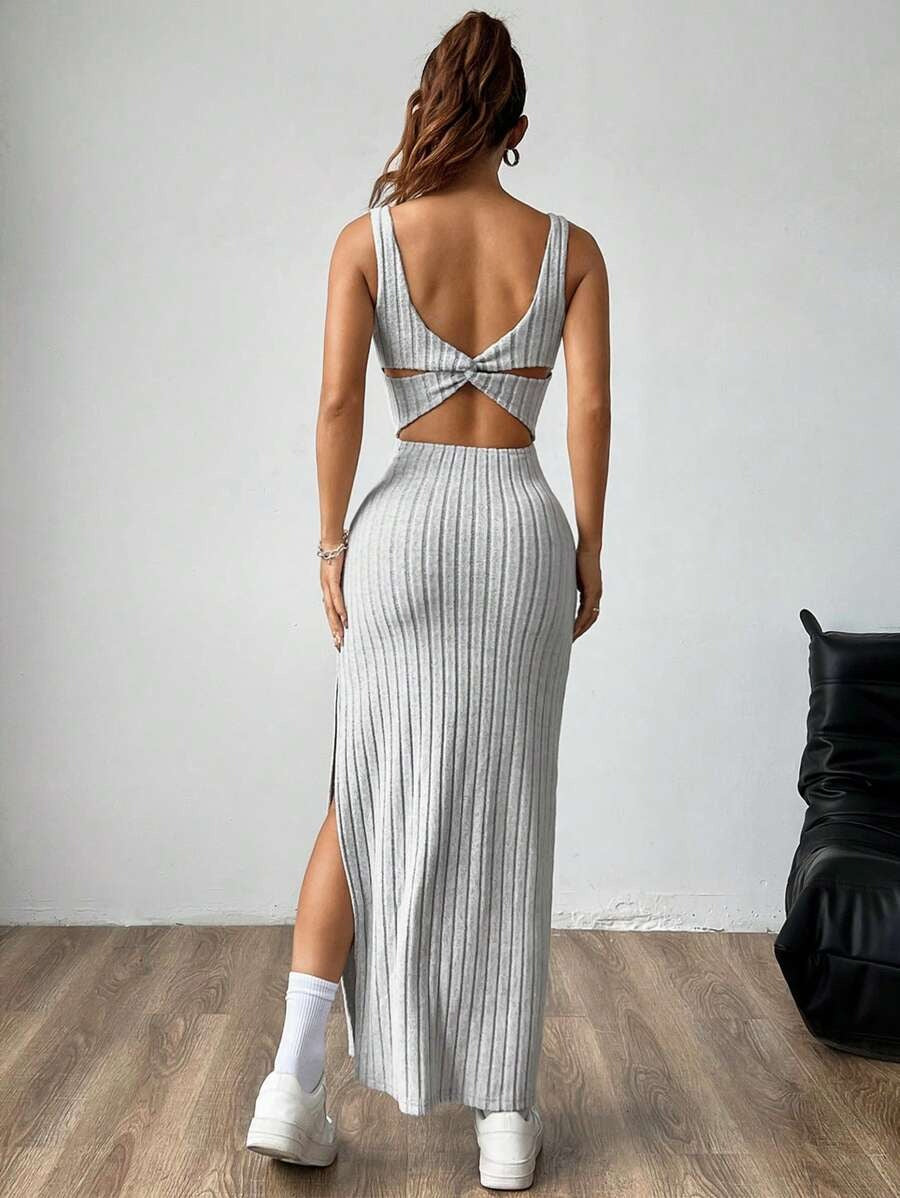 Casual Maxi Dress with Square Neckline and Split