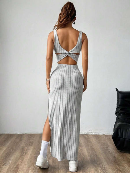 Casual Maxi Dress with Square Neckline and Split