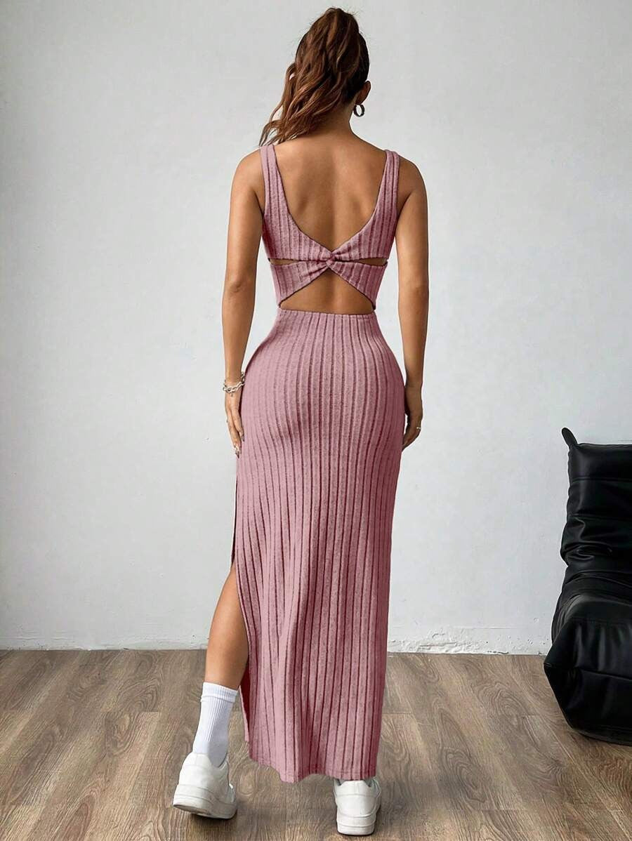Casual Maxi Dress with Square Neckline and Split