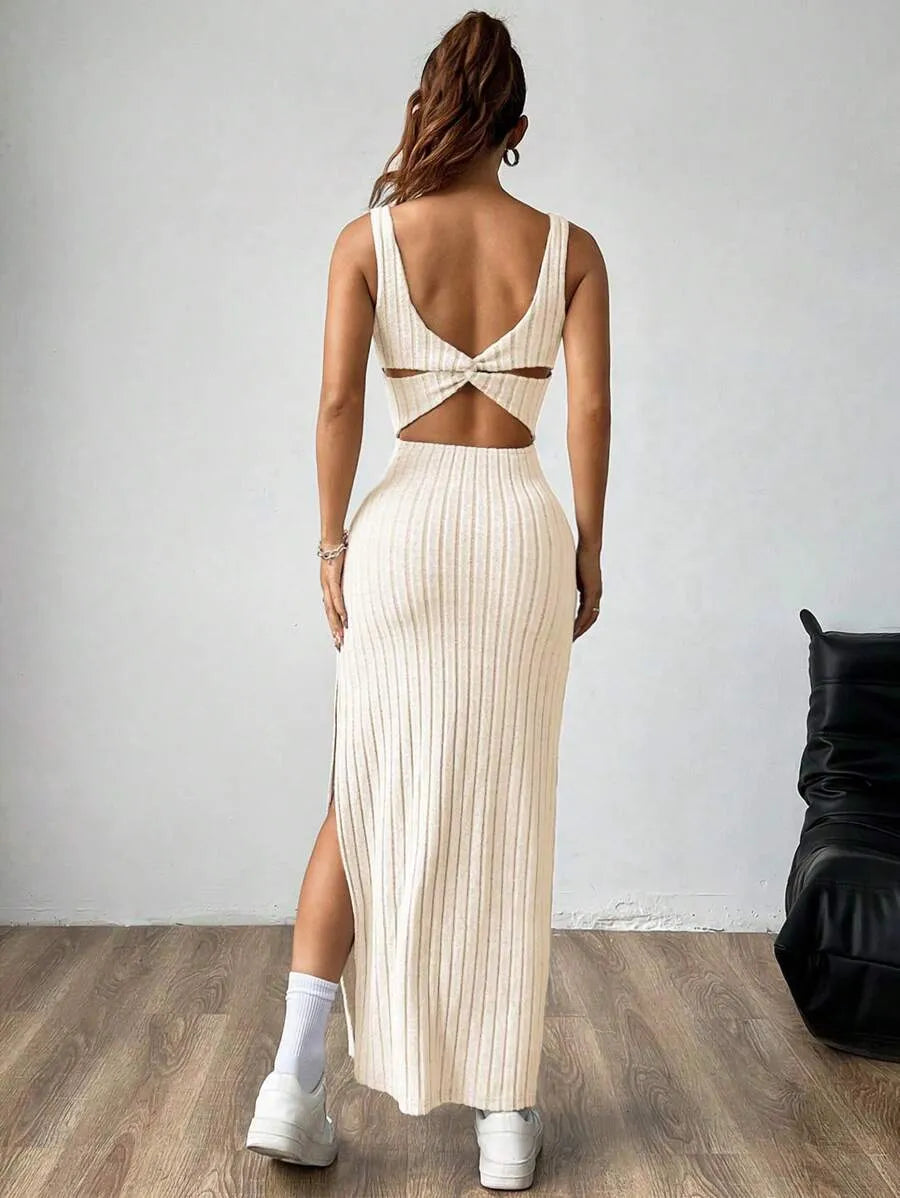 Casual Maxi Dress with Square Neckline and Split