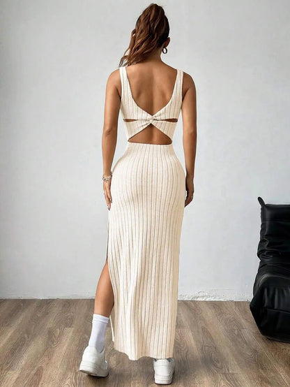 Casual Maxi Dress with Square Neckline and Split