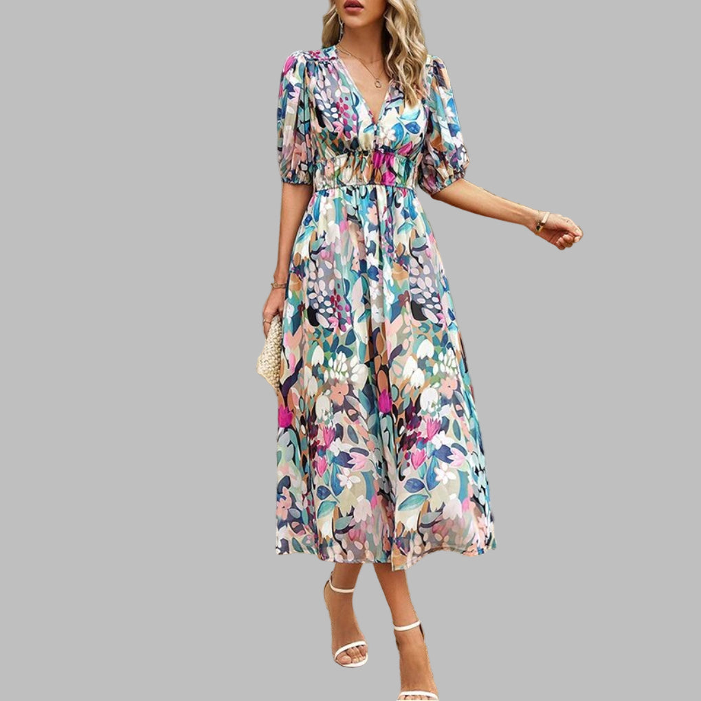 Casual Midi Dress with V-Neck for Women - Summer Comfort