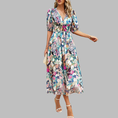 Casual Midi Dress with V-Neck for Women - Summer Comfort
