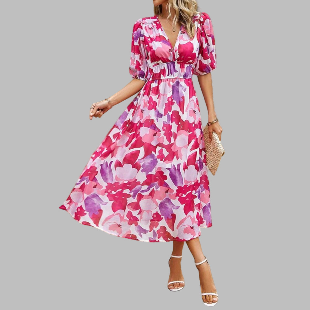 Casual Midi Dress with V-Neck for Women - Summer Comfort