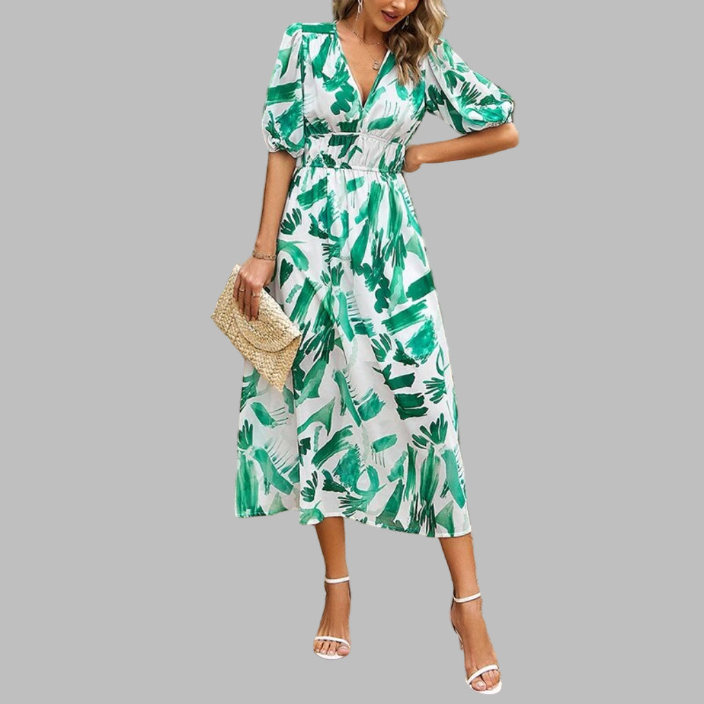 Casual Midi Dress with V-Neck for Women - Summer Comfort