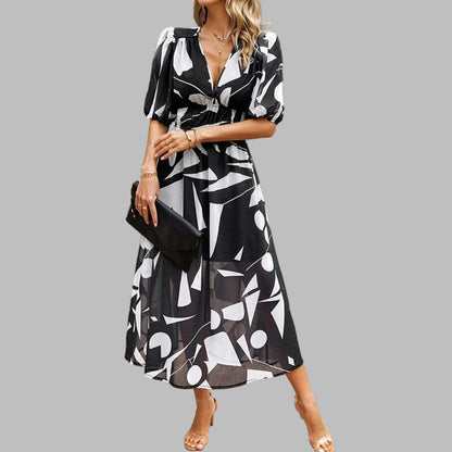 Casual Midi Dress with V-Neck for Women - Summer Comfort