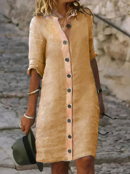 Casual Summer Linen Midi Dress - Rena