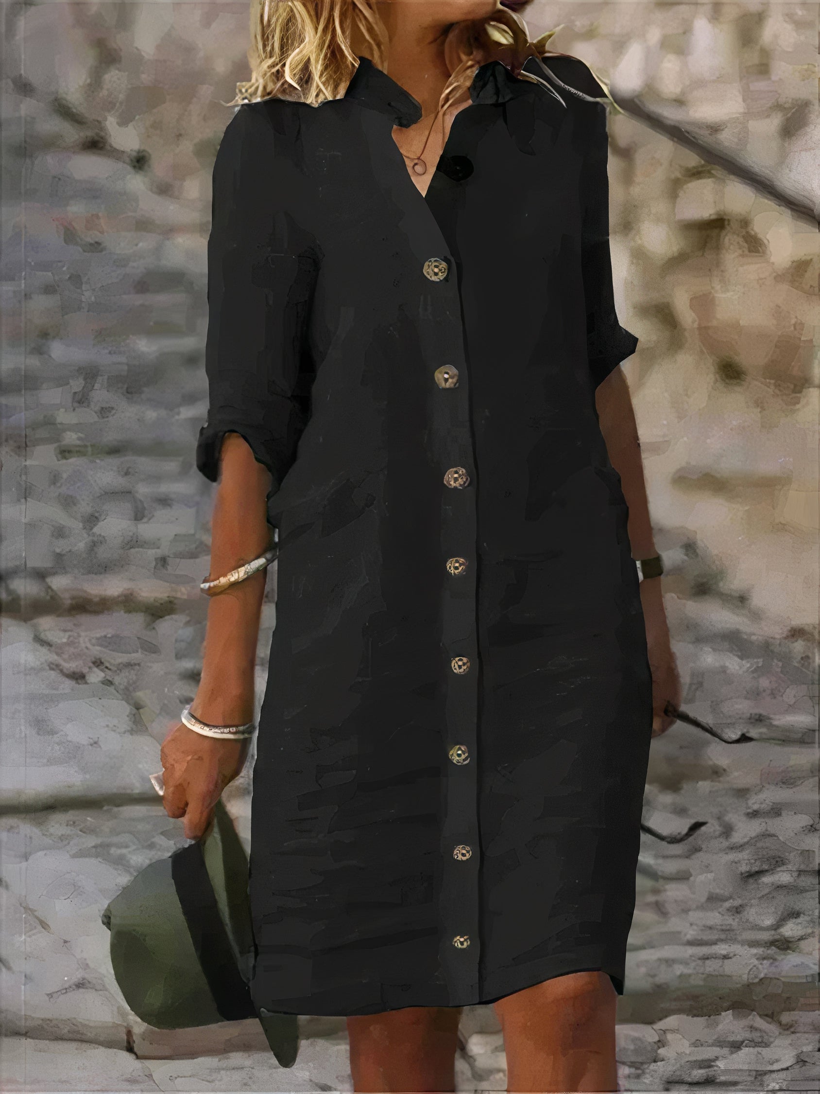 Casual Summer Linen Midi Dress - Rena
