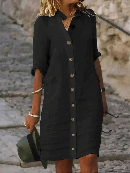 Casual Summer Linen Midi Dress - Rena