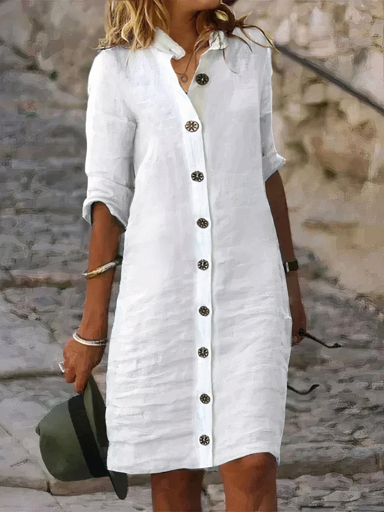 Casual Summer Linen Midi Dress - Rena