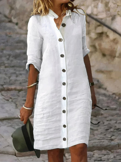 Casual Summer Linen Midi Dress - Rena