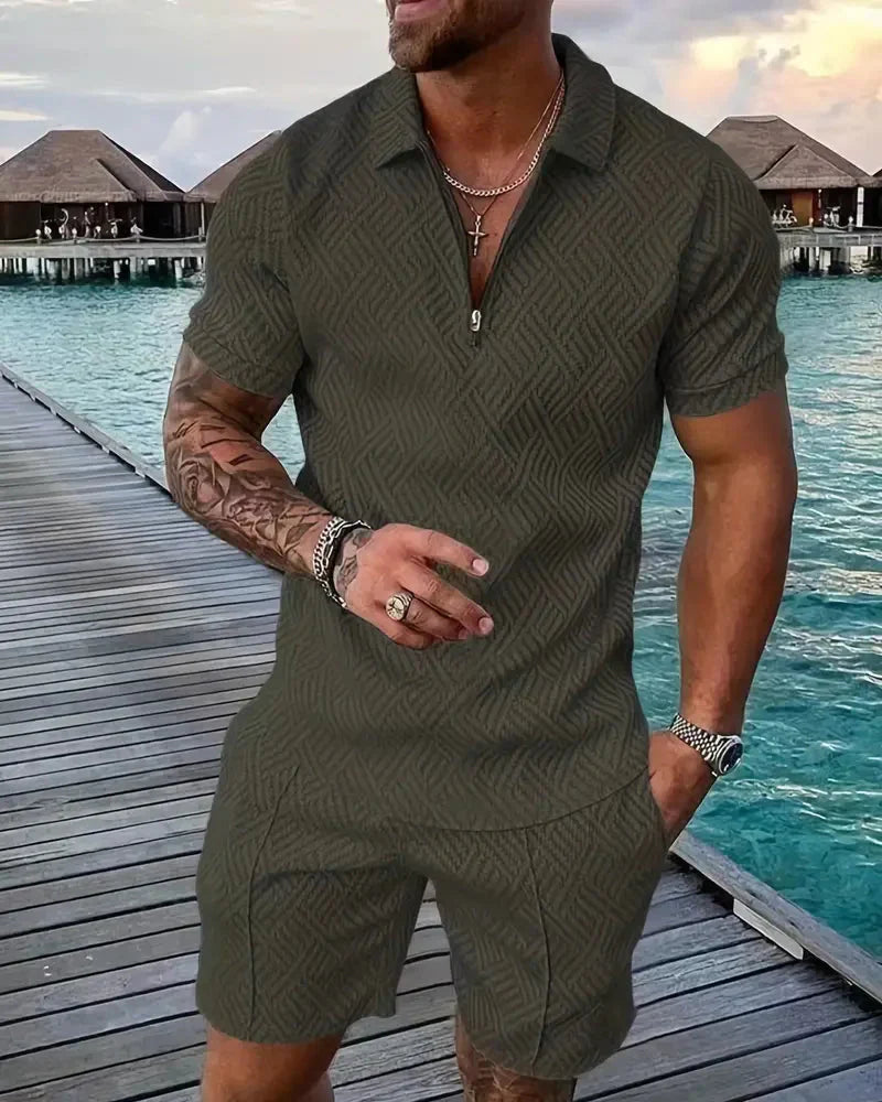 Casual Summer Training Suit with Zipper Collar