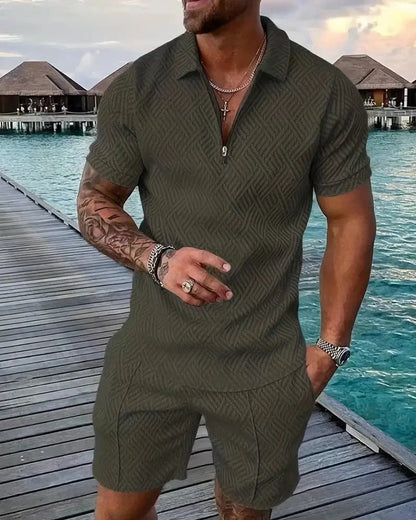 Casual Summer Training Suit with Zipper Collar