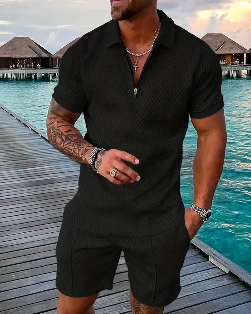 Casual Summer Training Suit with Zipper Collar