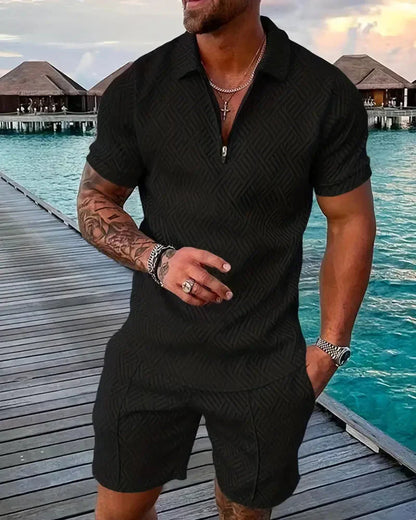 Casual Summer Training Suit with Zipper Collar