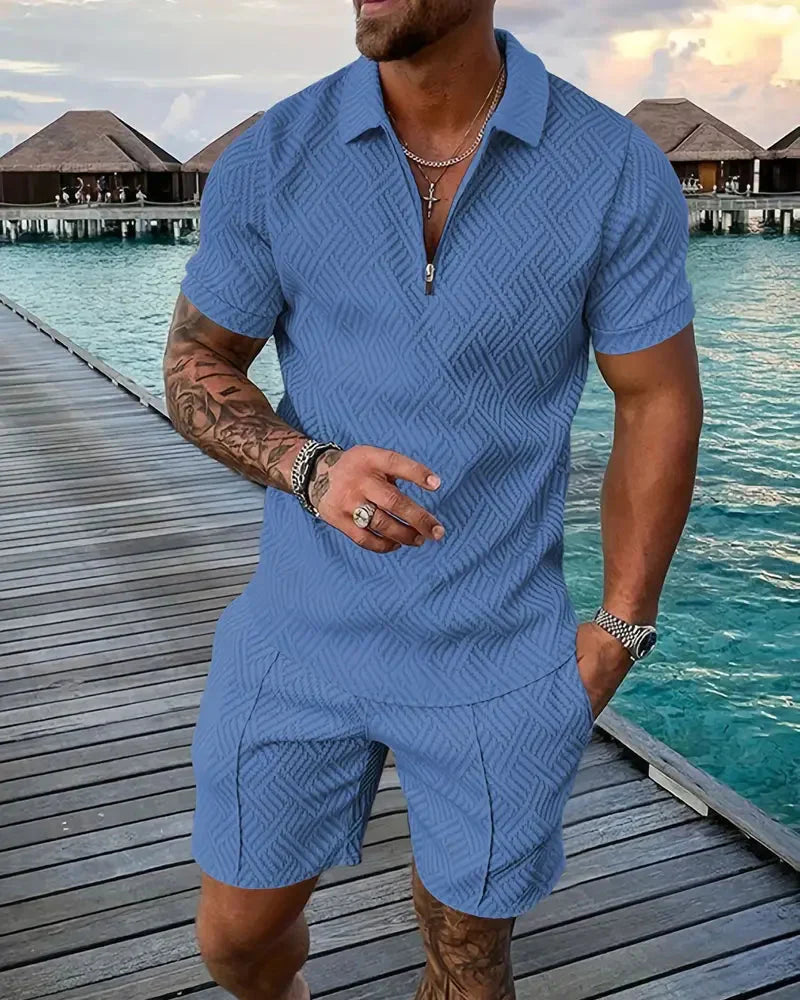 Casual Summer Training Suit with Zipper Collar