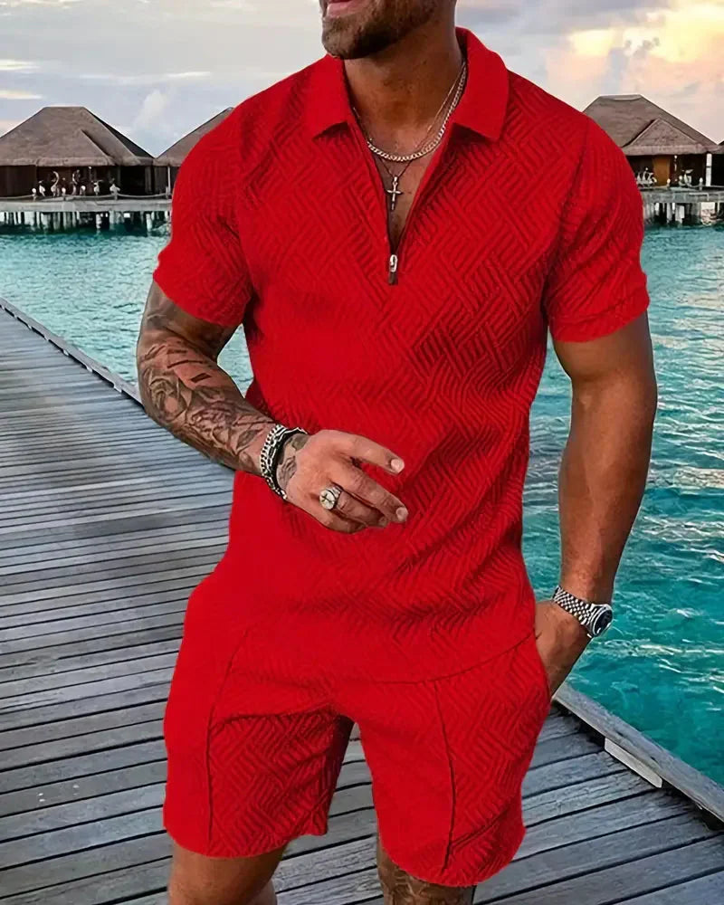 Casual Summer Training Suit with Zipper Collar