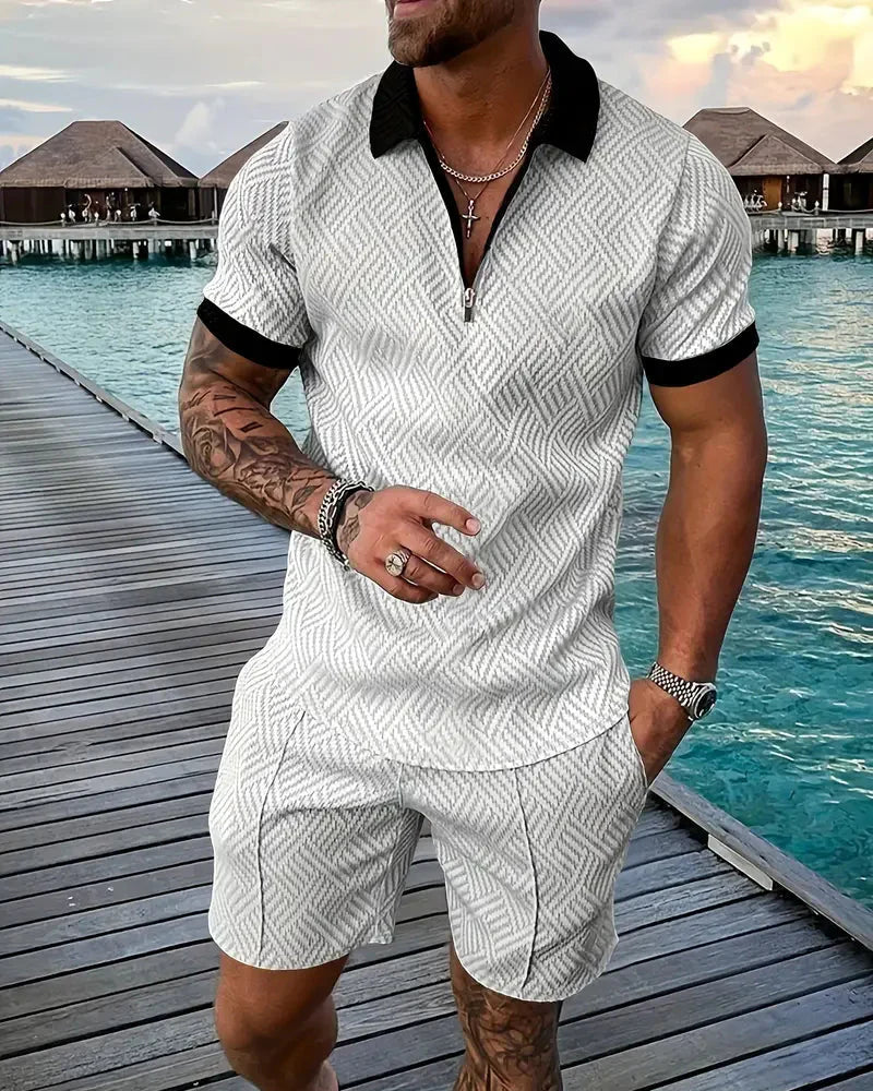 Casual Summer Training Suit with Zipper Collar