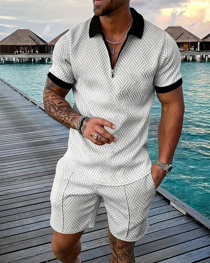 Casual Summer Training Suit with Zipper Collar
