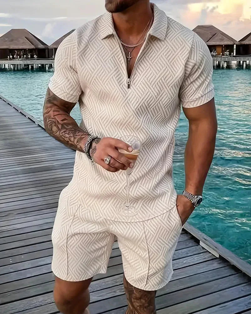 Casual Summer Training Suit with Zipper Collar