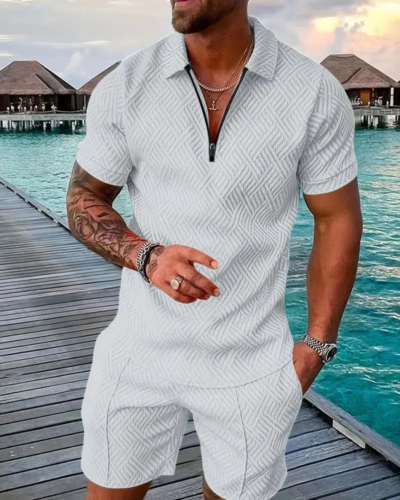Casual Summer Training Suit with Zipper Collar