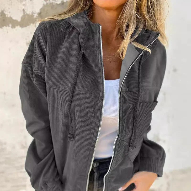 Casual Women's Jacket with Hood and Zipper - Available in Various Colors