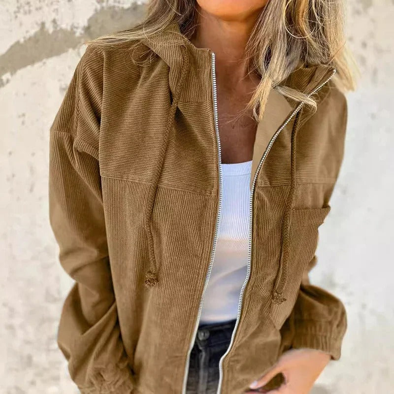 Casual Women's Jacket with Hood and Zipper - Available in Various Colors