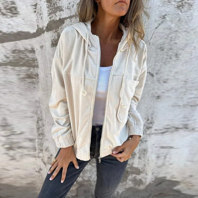 Casual Women's Jacket with Hood and Zipper - Available in Various Colors