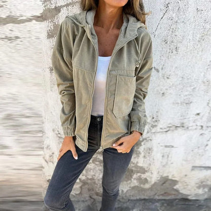 Casual Women's Jacket with Hood and Zipper - Available in Various Colors