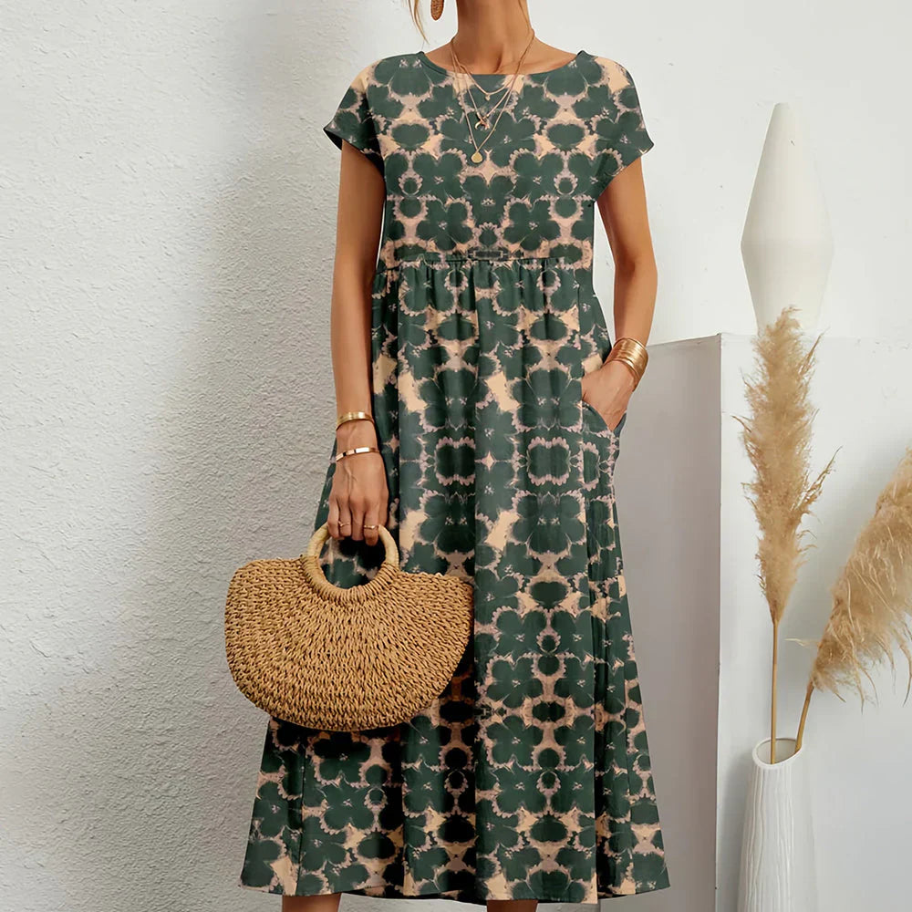 Casual cotton-linen blend midi dress for women