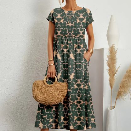 Casual cotton-linen blend midi dress for women