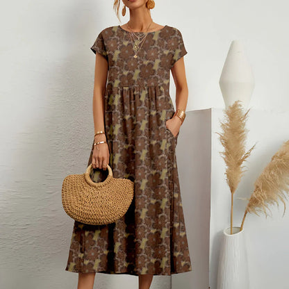 Casual cotton-linen blend midi dress for women