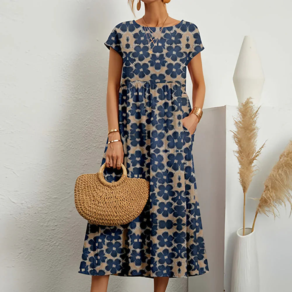 Casual cotton-linen blend midi dress for women